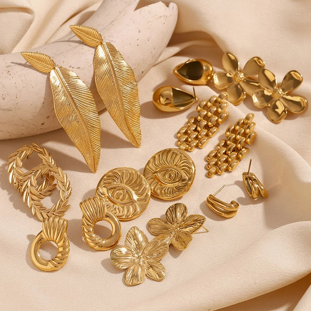 Dreamshow Fashion Jewelry Earrings Set Gold Plated Jewelry Flower Stud Earrings for Women Stainless Steel Wholesale