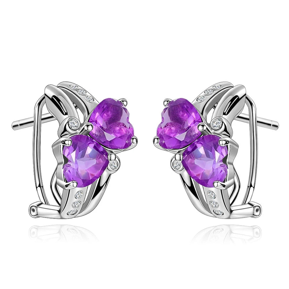 A009 Affordable Prices Fine Jewelry Wholesale Heart Cut 7x7mm Amethyst 925 Sterling Silver Natural Purple Gemstone Earrings