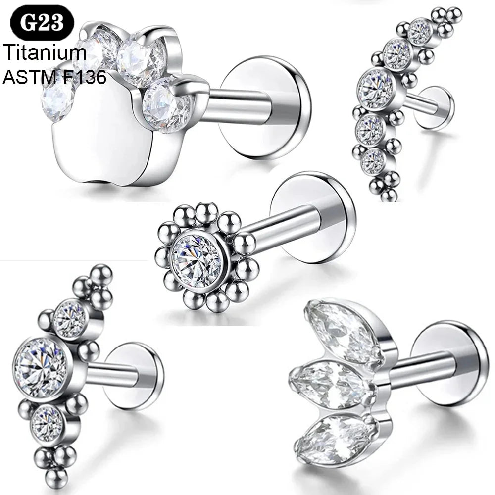 1PCS G23 Titanium Piercing Ear Stud Tragus Cartilage Earrings 16G Ball Labret Lip Zircon Opal Lobe Helix Daith Body Jewelry
