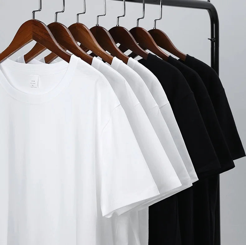 220g Heavy Cotton T-shirt for Men Women Trendy Solid Color Short Sleeve Crewneck Combed White Thickened Cotton Blank Design