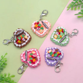 Cute Food Keychain Resin Love Heart Cake Charms Keyrings for Women Men Car Key Handbag Pendant Key Chains DIY Accessories