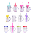 Mason Jar 20oz Plastic Cup Transparent&Pure Color Series Drinking Water Bottle With Handle Daily Canned Mug Cup With Straw