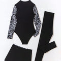 Hot Seller Modest Islamic Swim Suit for Muslim Women Elegant Black Beachwear with Printed Sleeves Plus Size Options