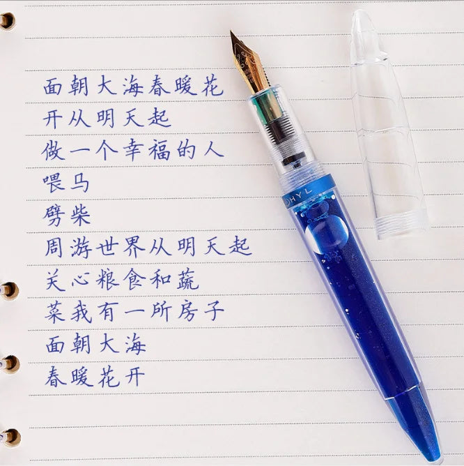Fountain Pen 18K Fine Nib Clear Transparent Acrylic Resin Mini Pocket Pen Eyedropper Cartridges and Converter Filling Gift Box