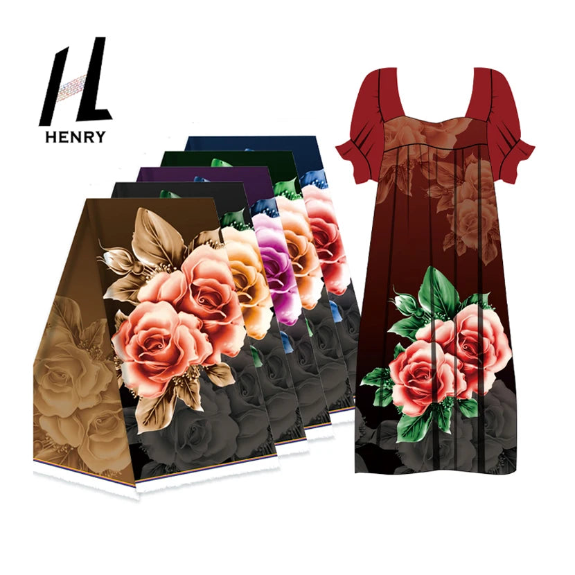 Factory Directly Sale  100% Polyester Islander Style Big Rose Print Comfortable Ladies Dress Fabrics by the Yard