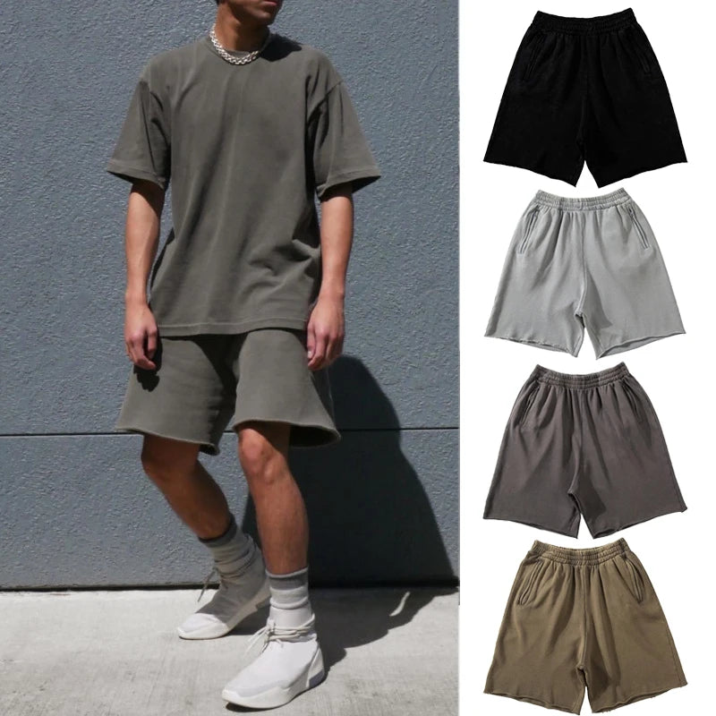 Trendy 230 Gsm Cotton Knee Length Baggy Streetwear Sweat Shorts Old Used Feel Men's Washed Shorts
