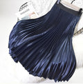 Two Layer Autumn Winter Women Satin Long Pleated Skirts Womens Saias Midi Faldas Vintage Women Midi Skirt Black White