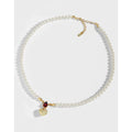 LUXURY shell Pearl Beaded Choker Necklace 18K Gold Heart Charm Pearl Necklace S925 Sterling Silver Ruby Pearl Choker