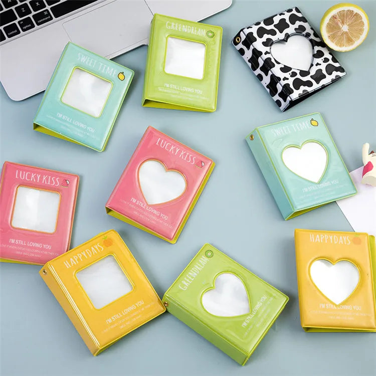 15 Designs 32 Pockets Transparent Card Holder PVC Inner Pages Glossy Square Love Shape 2x3 Photo Album with Keying Hole