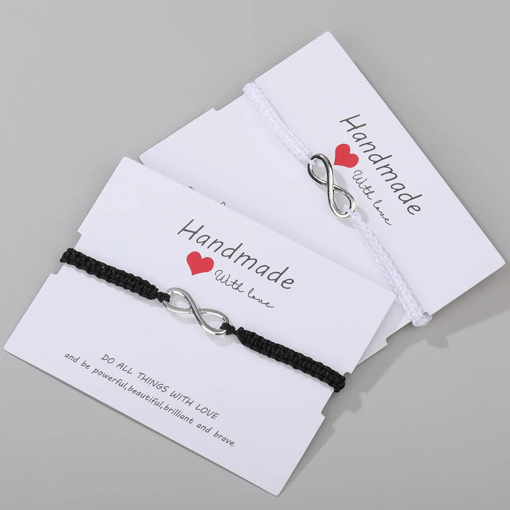 Handmade Infinity Sign Charm Friendship Bracelet Adjustable Black White Macrame Cord Best Friends Lover Couple Bracelet