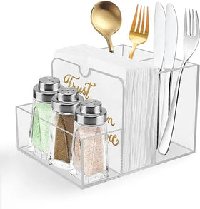 Napkin Holder with Salt and Pepper Shaker Caddy Acrylic Napkin Holder for TableVersatile Use for Home Dining