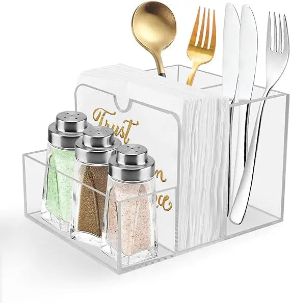 Napkin Holder with Salt and Pepper Shaker Caddy Acrylic Napkin Holder for TableVersatile Use for Home Dining