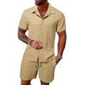 Spring Summer Fashion Men's Two-Piece Set Short Sleeve Cotton Cardigan & Loose Casual Shorts Wholesale Beach Shirt
