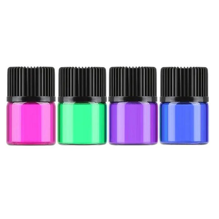 Free Samples Mini Perfume Tester 1ml 2ml 3ml 5ml Green Blue Purple Rose Red Color Glass Essential Oil Small Bottle