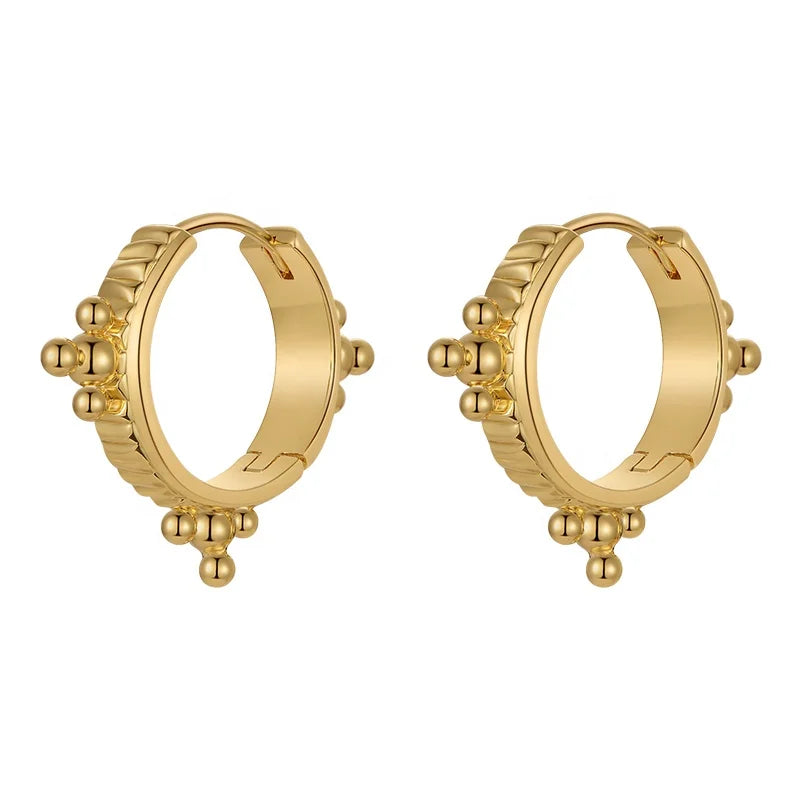 18K Gold Plated Brass Jewelry Mini Clustered Steel Beads Round Ball Accessories Hoop Earrings E221382