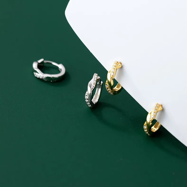 925 Sterling Silver Small Round Circle Huggie Hoop Earrings Gold Plated Cubic Zirconia Ear Rings Fashion Jewelry for Women