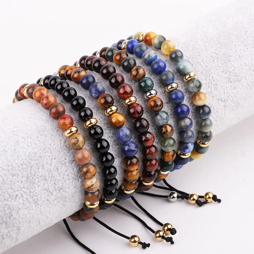 OEM Manufacturer 6mm Natural Stone Bracelet Men Beads Macrame Bracelet Stone With Custom Logo JBS12556