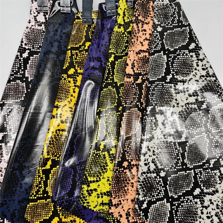 New Product Waterproof Snake Pattern PU Leather Fabric 2-Way Use for Garments Dresses and Costumes Finished Pattern