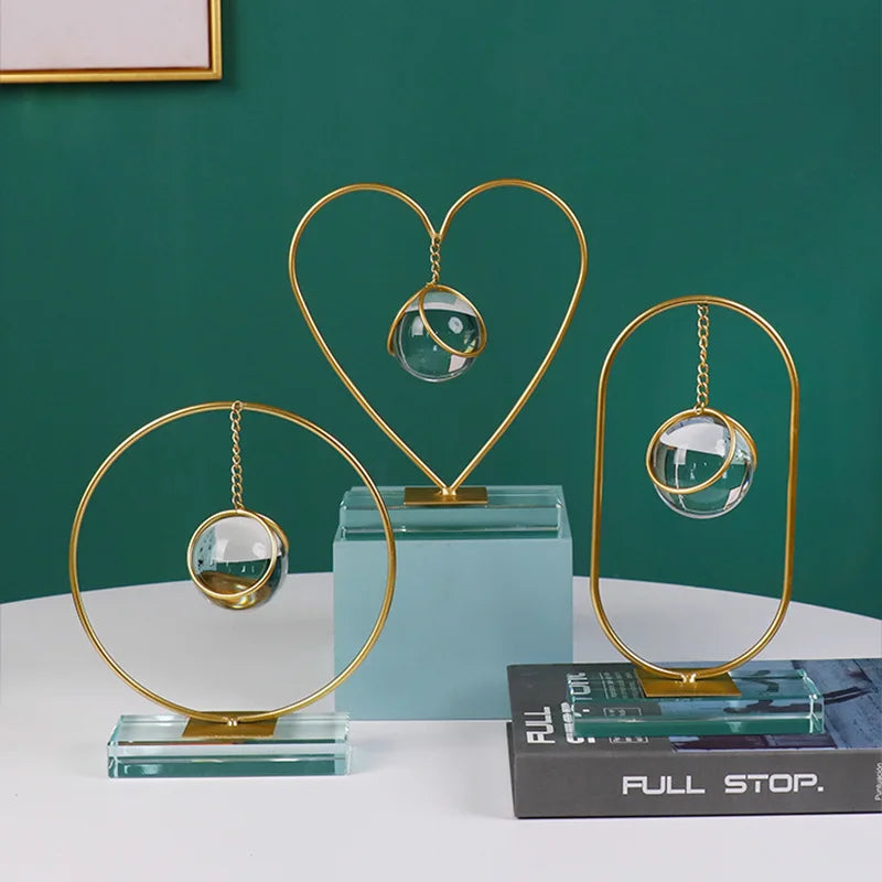 Home Decorations Desktop Small Ornaments Creative Light Luxury Metal Crystal Ball Crafts