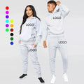 High Quality Custom Logo Two Piece Suits Solid Color Plain Tracksuit Hoodie Men Sweatsuit Gym Fitness Sets Training&jogging Wear