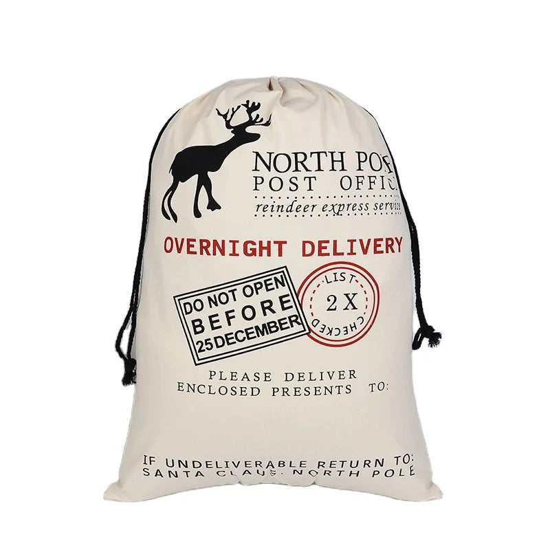 Hot Sales Drawstring Pouches Personalized Christmas Eco-friendly Cotton Bag Reindeer Santa Sacks Drawstring Bag