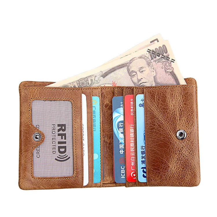 Durable Men's Crazy Horse Leather Anti-Theft Brush Leather Men's Wallet Wallet Short Fashion Trends for Traveling Shopping