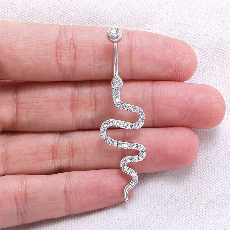 HOVANCI Designer S925 Silver 12mm Snake Gemstone Belly Button Ring for Women-Wedding Gift Jewelry