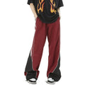 Custom Men Nylon Quick Dry Pants Color Block Contrast Panel Side Stripe White Piping Baggy Wide Leg Adjustable Drawstring Hem