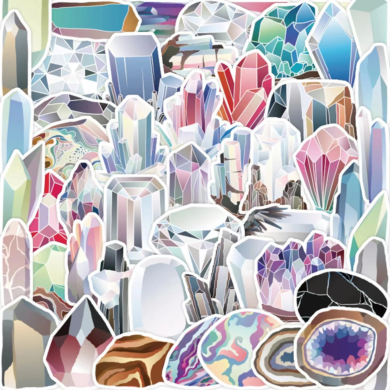 50pcs Cute Gems Masonry Children's Stickers Packs for Phone Glass Children's Room DIY Decorative  Waterproof Stationery
