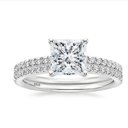 OAHLAN 2CT 925 Sterling Silver Bridal Ring Sets Princess Square Cut CZ Engagement Wedding Bands Promise Rings for Women