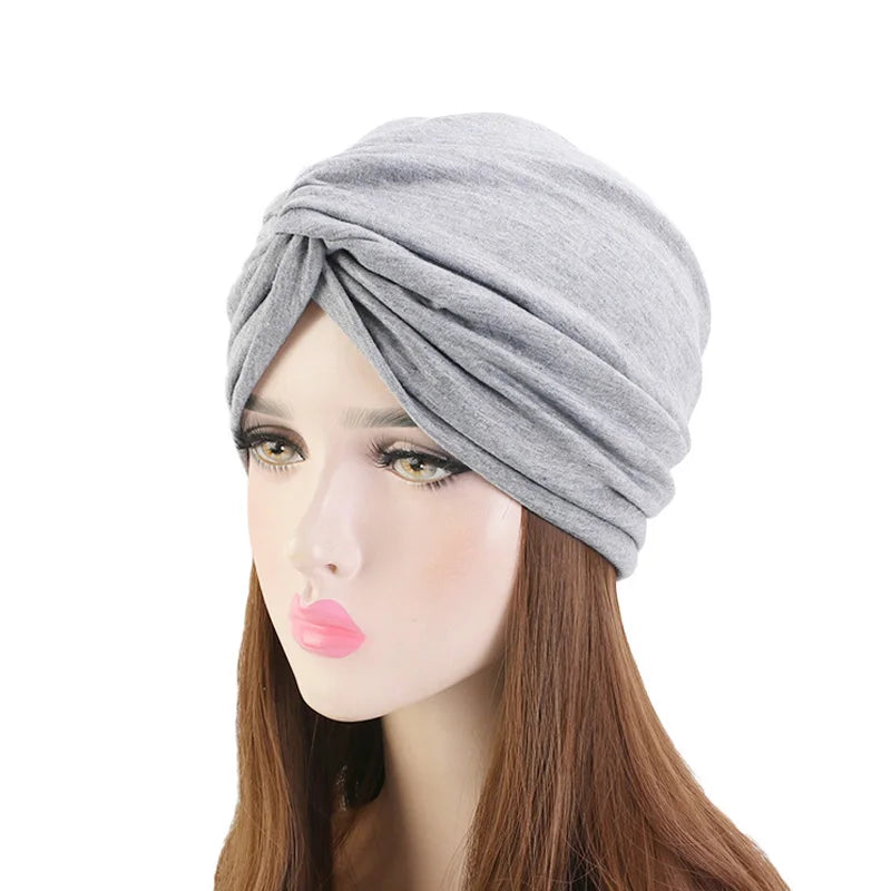 New Soft Cotton Turban Chemo Hat Hair Covering Hijab Beanie Twist Head Wrap TJM-163