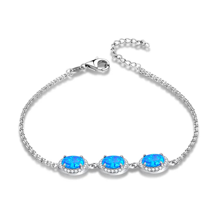 925 Sterling Silver Luxury Bracelet with White Blue Opal Stone Rhodium Gold Plated Vintage Style Charm Bracelets for Party Gift