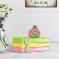 Spring Book-Shape Wooden Table Ornament Lady Bug Bee Wooden Set Home Party Decoration