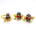 Lovely Cute Enamel Owl Napkin Rings Metal Napkin Holder Floral Design Table Accessories Wedding Party Decoration Stocked Feature