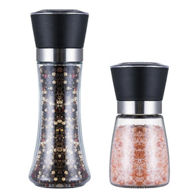 Best Selling Custom Adjustable Pepper Grinder Manual Plastic Grinder Lid Salt & Pepper Mill Set with Glass Spice Bottles