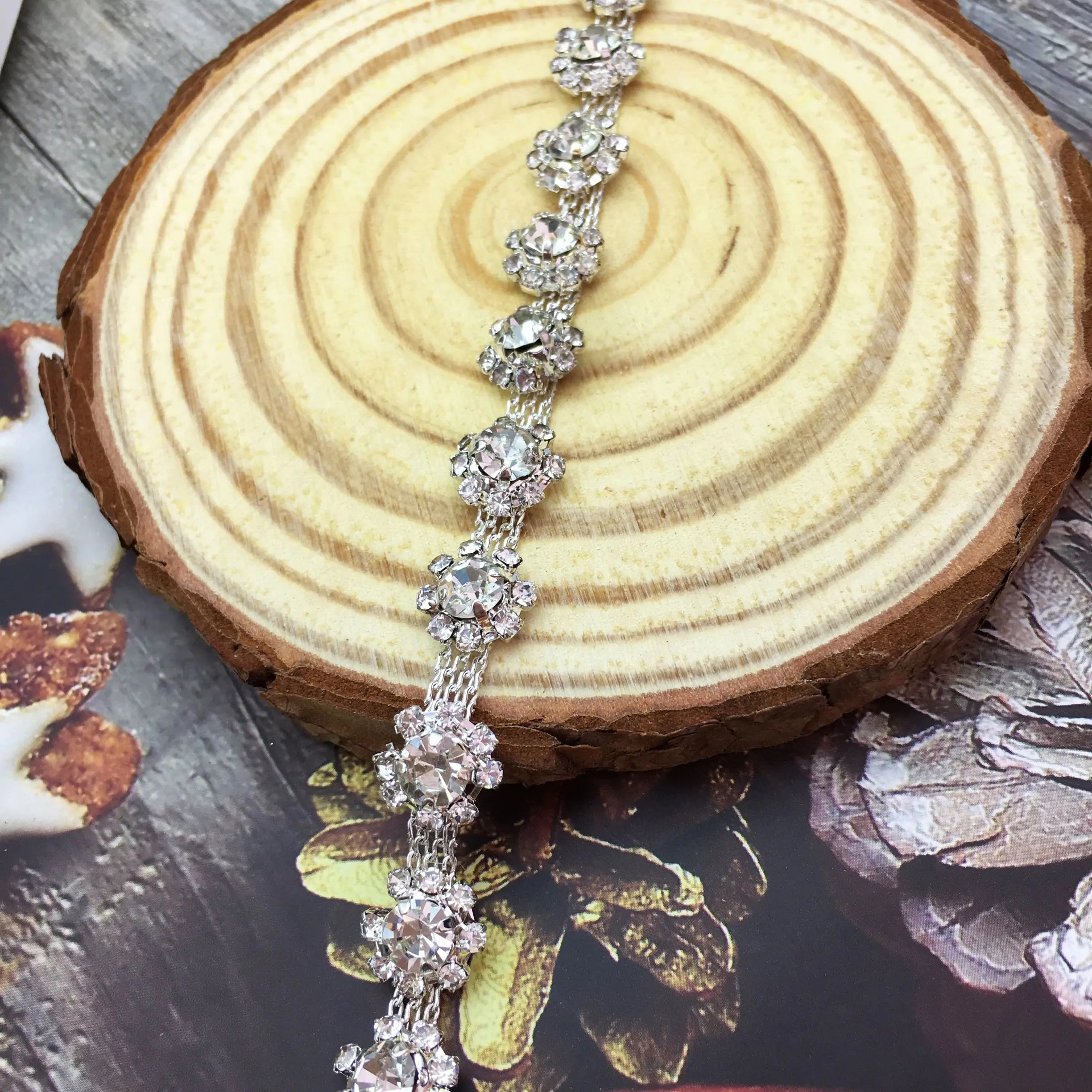 SINRONG Diamond Water Flower Chain DIY Crystal Glass Wedding Dresses Clothes Jewelry Making Rotundity Rhinestones