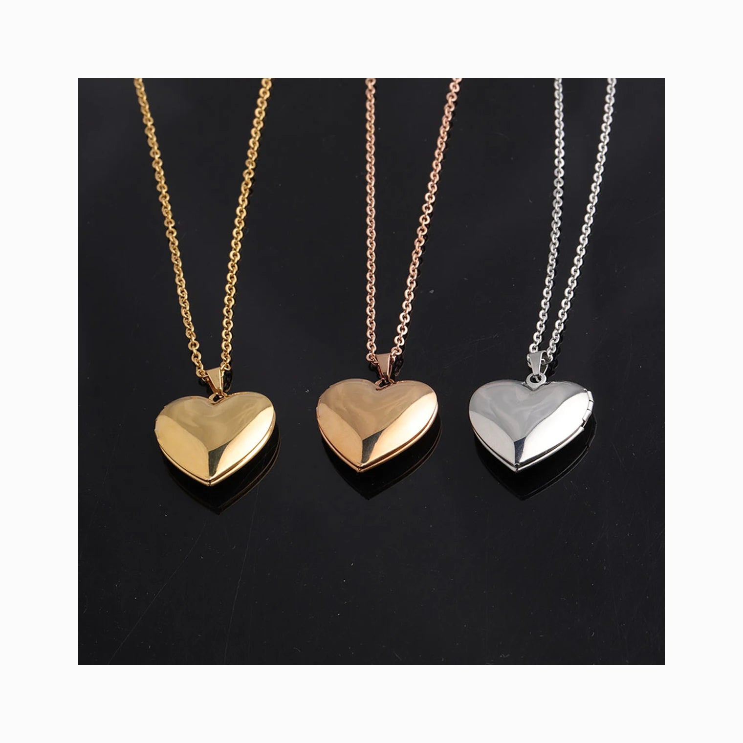 Dina Fashion Gloss Heart Locket Necklace 18K Gold Plated Stainless Steel Women Floating Locket Openable Photo Frame