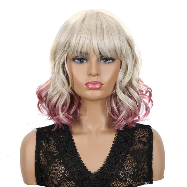 Rebecca  Short Curly Wig for Black Women Pink Blue Wig Synthetic Heat Resistant 12 Inch Cosplay Synthetic Wig in Stock