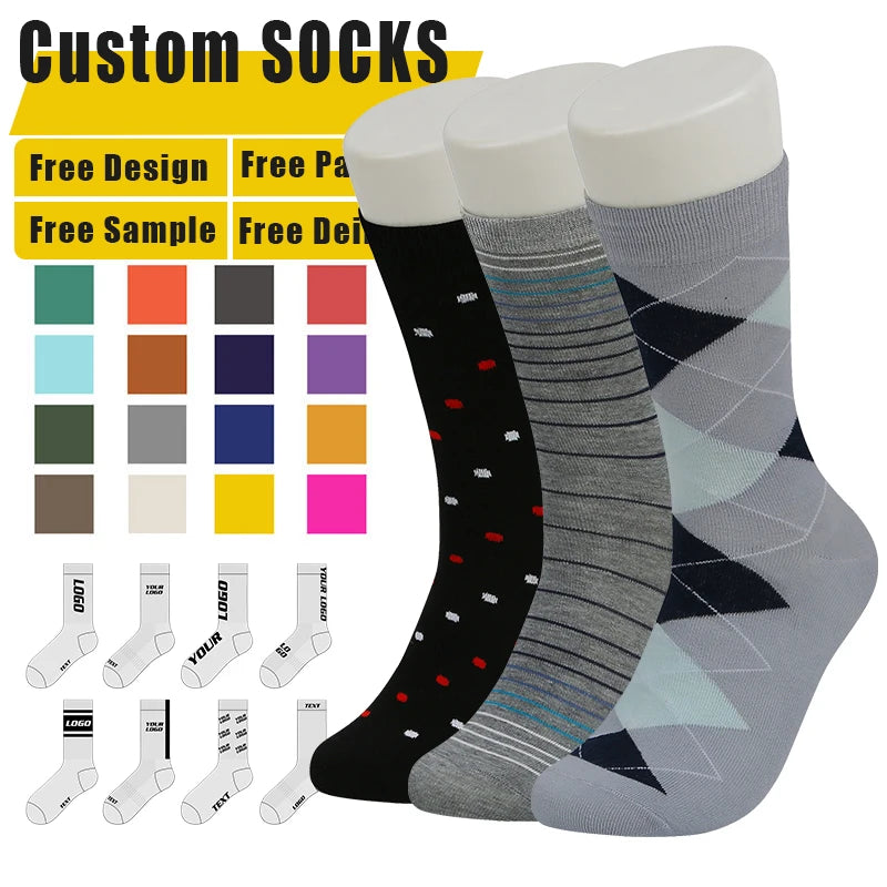 Luxury Boxed Ordinary Business Custom logo Work Cotton Knitted Classic Round Neck Men's Luxury Dress Socks