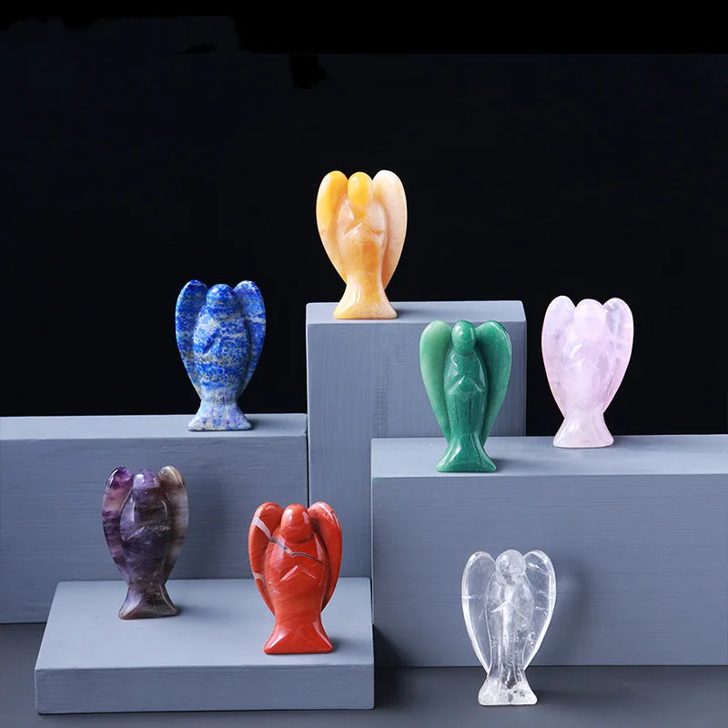 Factory Wholesale Crystal Healing Stones Hand Carved Crystal Angel Set with Wooden Box