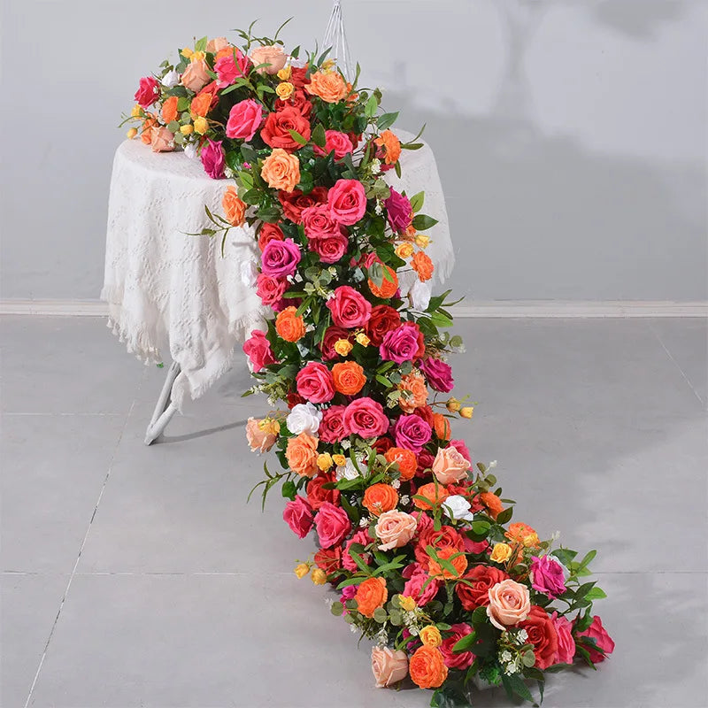 L-FR008 Wholesale Artificial Flower Runner Wedding Table Aisle Flower Runner Wedding Flower Table Runner for Wedding Decoration