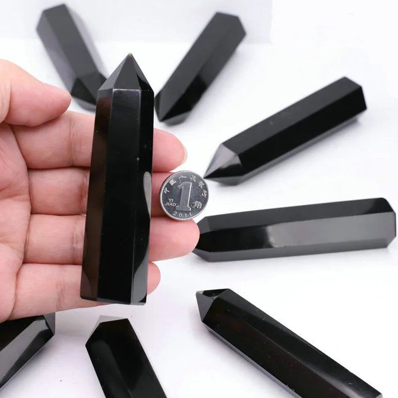 Natural Crystal Quartz Stone Obsidian  Hexagon Column Ornaments Crystal Stone Gravel Hexagon Prism