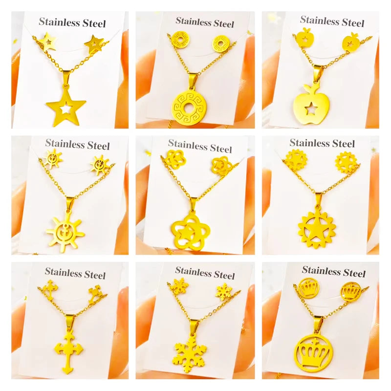 Fashion Women's Jewelry Gift Accessories Special Wholesale More Than 100 Sets Gold-plated Stainless Steel Necklace and Earrings