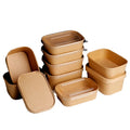 Classic Disposable Rectangle Kraft Paper Salad Bowls Cake Plates Gold Foil Embossed Matte Lamination PET Food Packaging for