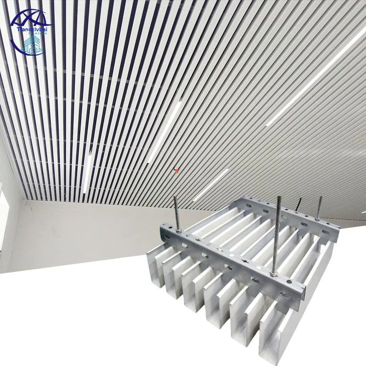 Office Restaurant Powder Coating Suspended Aluminum Baffle Ceiling for Metro Station Airport Hospital Mall