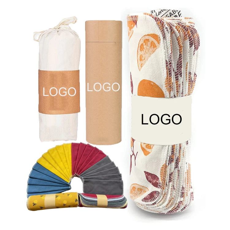 Custom Bamboo Unpaper Towel Organic Cotton Eco-Friendly Organic Reusable Kitchen Towels Digital Print Custom Logo Car Wash Usage