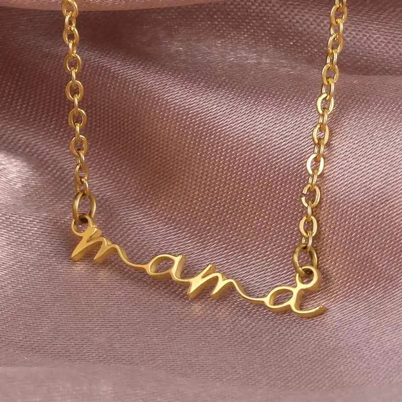 Personalized Custom Cursive MAMA Letter 18K Gold Plated Stainless Steel Initial Necklace