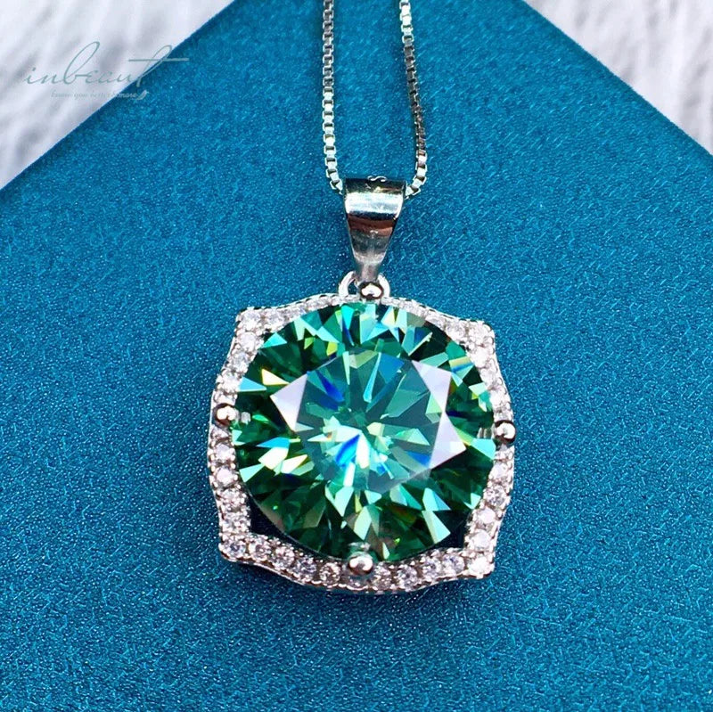 New Popular Silver 925 Original 5 Carat Brilliant Cut Diamond Test Past Green Moissanite Pendant Necklace for Party Fine Jewelry