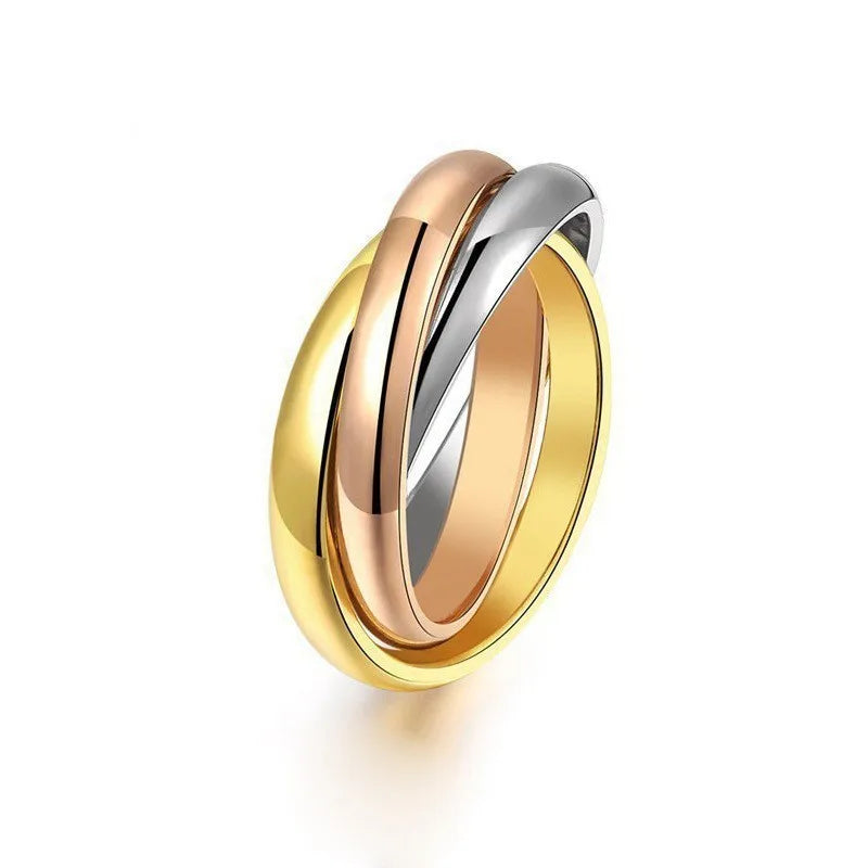Fashion Three Rings Three Colors Ring Rose Gold Women's Pendant Titanium Steel Glossy Ring