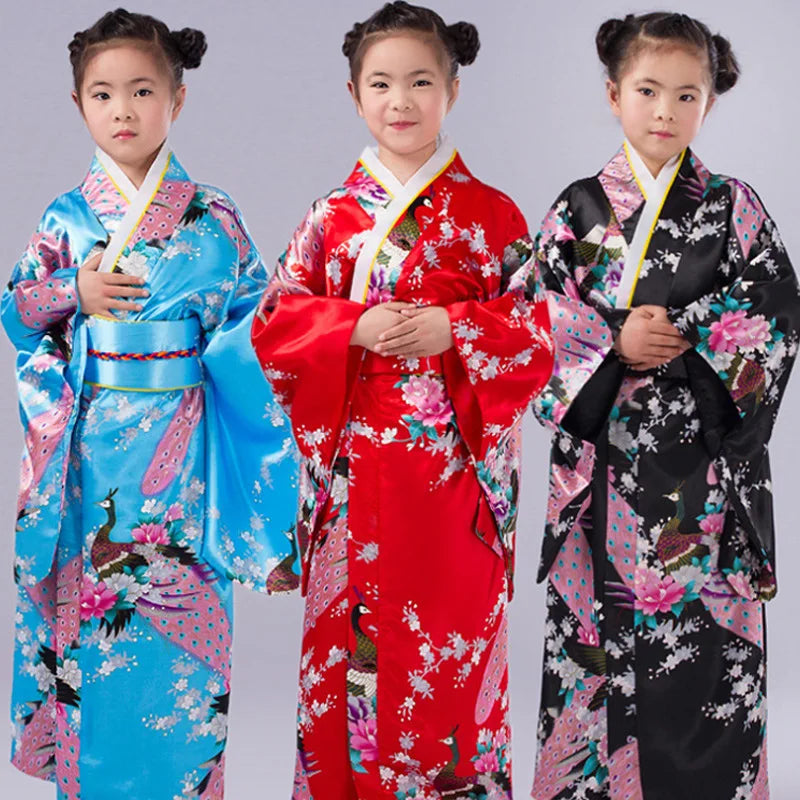 Silky Satin Floral Robe Japanese Traditional Kimono Bath Robe With Obi Princess Japan Kimono Yukata Dress